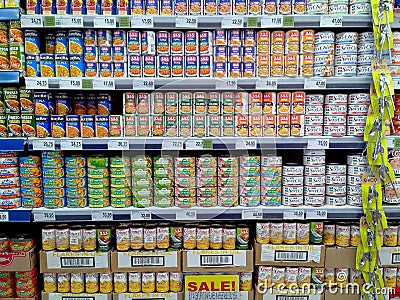Canned fish sold in a grocery store Editorial Stock Photo