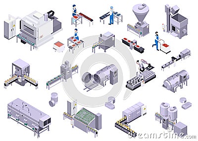 Canned Food Production Icons Vector Illustration