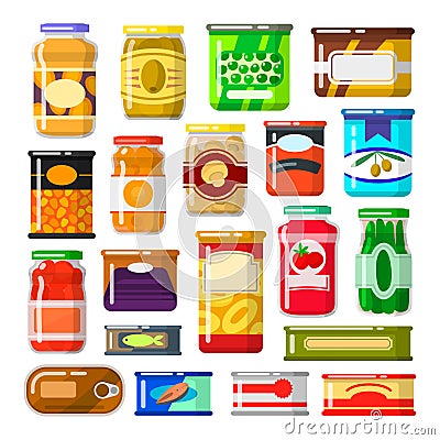 Canned goods set Vector Illustration