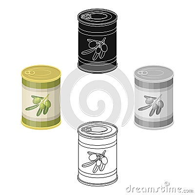 Canned olives in a can.Olives single icon in cartoon,black style vector symbol stock illustration web. Vector Illustration