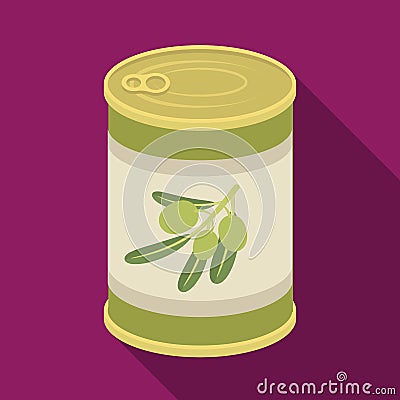 Canned olives in a can.Olives single icon in flat style vector symbol stock illustration web. Vector Illustration