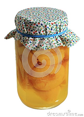 Canned peaches jar Stock Photo