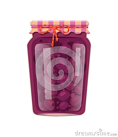 Plums Conserve in Glass Jar Preserved Food Icon Vector Illustration