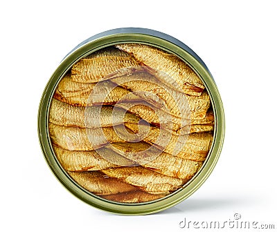 Canned smoked sprats in oil Stock Photo