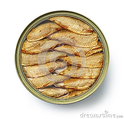 Canned smoked sprats in oil Stock Photo