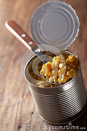 Canned sweet corn Stock Photo