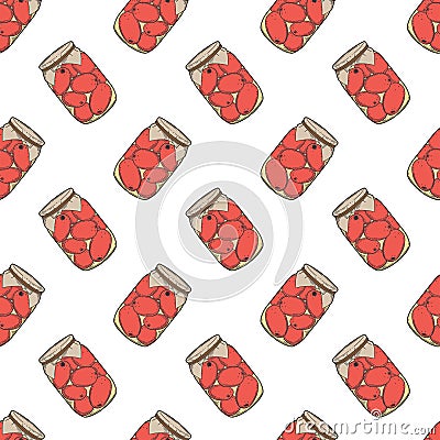 Canned tomatoes preserve. Vector concept in doodle and sketch style. Hand drawn illustration for printing on T-shirts, postcards Cartoon Illustration