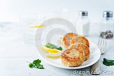 Canned tuna potato patties in a plate Stock Photo