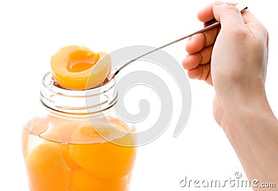 Canned Yellow Peach Stock Photo