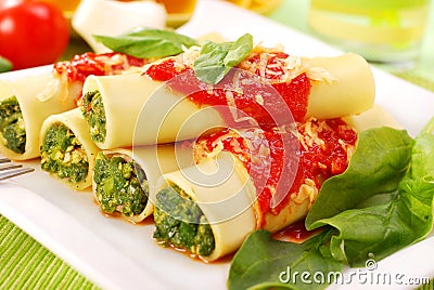 Cannelloni with spinach Stock Photo