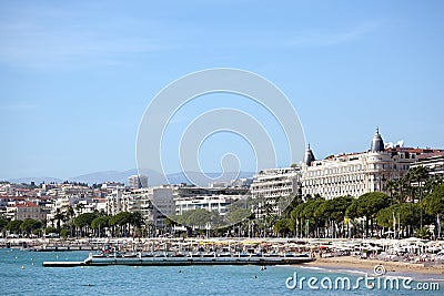 Cannes beach and Carlton International Hotel Editorial Stock Photo
