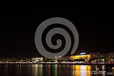 Cannes beach night view, France Editorial Stock Photo