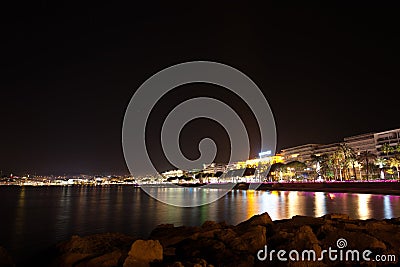 Cannes beach night view, France Editorial Stock Photo