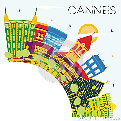 Cannes France City Skyline with Color Buildings, Blue Sky and Co Stock Photo