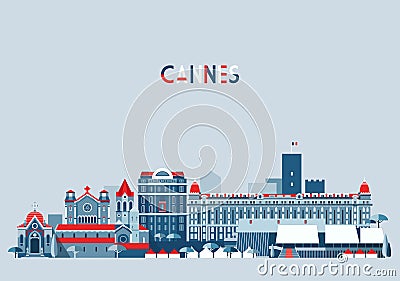 Cannes France City Skyline Vector Background Flat Vector Illustration