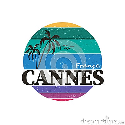 Cannes France Travel Stamp Icon Skyline City Design Tourism Vector Illustration