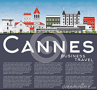 Cannes Skyline with Gray Buildings, Blue Sky and Copy Space Stock Photo