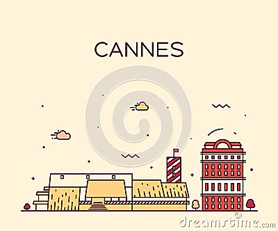 Cannes skyline trendy vector illustration linear Vector Illustration