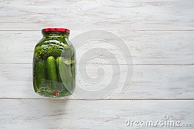 Canning cucumbers. Jar of pickles for the winter Stock Photo