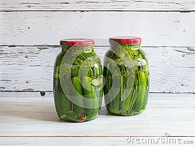 Canning cucumbers. Jars of pickles for the winter Stock Photo