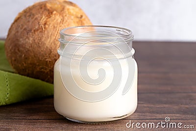 Canning Jar of Solidified Coconut Oil A Healthy Alternative to Vegetable Oils Stock Photo