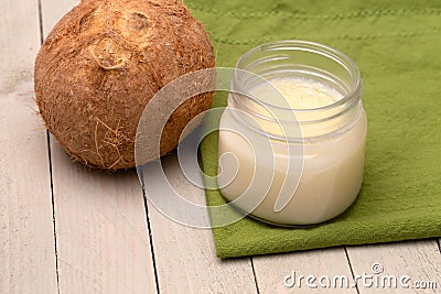 Canning Jar of Solidified Coconut Oil A Healthy Alternative to Vegetable Oils Stock Photo