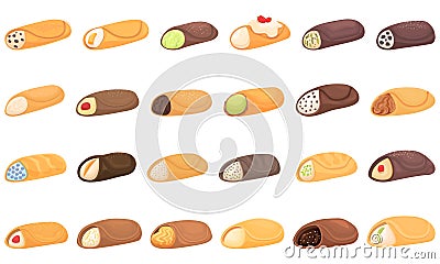 Cannoli icons set cartoon . Cream food Stock Photo