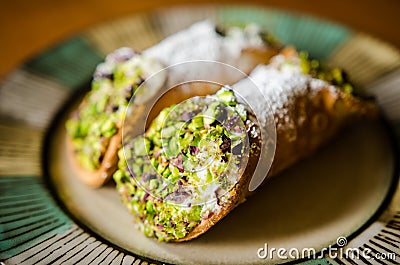 Cannoli with pistachio Stock Photo