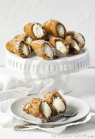 Cannoli Siciliani stuffed with ricotta cream Stock Photo