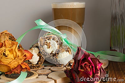 Cannoli sweets with rose decoration Stock Photo