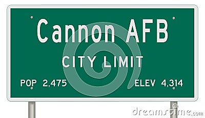 Cannon AFB road sign showing population and elevation Stock Photo