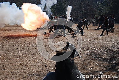 Cannon blast with Fire and Smoke Editorial Stock Photo