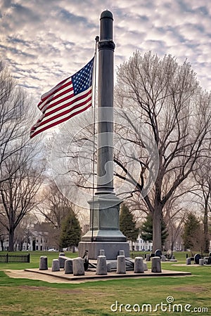 cannon in a historic military park with american flag at half-mast Stock Photo