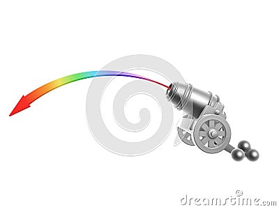 Cannon with rainbow Trajectory Stock Photo