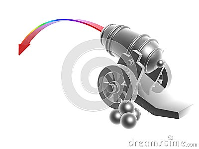 Cannon with rainbow Trajectory Stock Photo