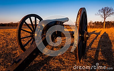 Cannon at sunset, Manassas National Battlefield Park, Virginia. Stock Photo