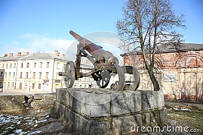 Cannon of 19th century in Daugavpils fortness Stock Photo