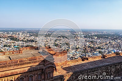 cannons on mehrangarh fort wall Stock Photo