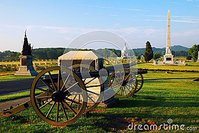Cannons and memorials at Gettysburg Editorial Stock Photo