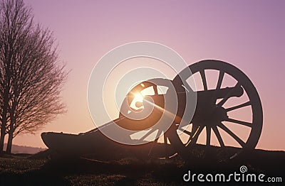 Cannons at the Revolutionary War National Park at sunrise, Valley Forge, PA Stock Photo