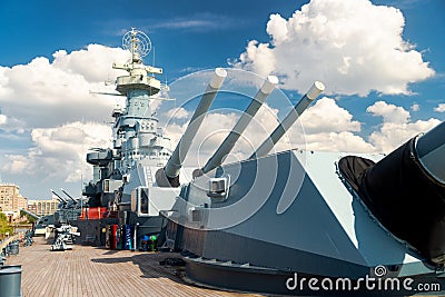 Cannons on the USS North Carolina Open Air Museum Ship Editorial Stock Photo