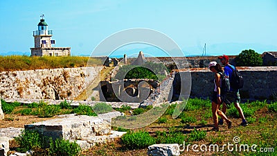 Cannons in the Venetian Castle of Agia Mavra - Greek island of Lefkada Editorial Stock Photo