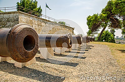 Cannons of the Venetian Fortress of Pula Stock Photo