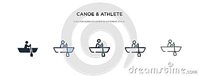 Canoe & athlete icon in different style vector illustration. two colored and black canoe & athlete vector icons designed in filled Vector Illustration