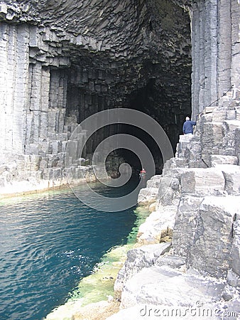 Canoe in Fingals Cave, Isle of Staffa Stock Photo