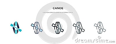 Canoe icon in different style vector illustration. two colored and black canoe vector icons designed in filled, outline, line and Vector Illustration