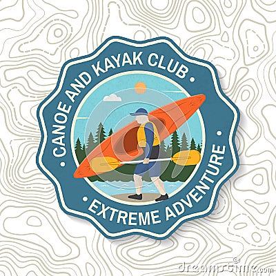 Canoe and kayak club badge. Vector Concept for shirt, patch or tee. Vintage typography design with kayaker silhouette Vector Illustration