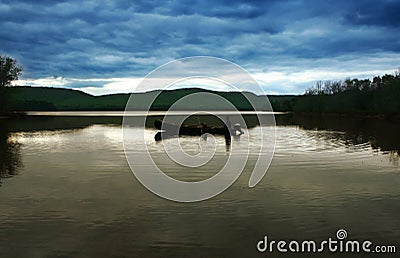 A Canoe On A Lake Stock Photo