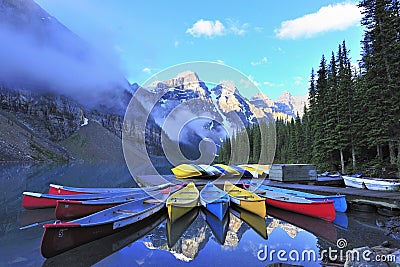 Canoe on the lake at canadian rocky Stock Photo