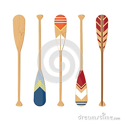 Canoe oars set in flat style, vector Vector Illustration